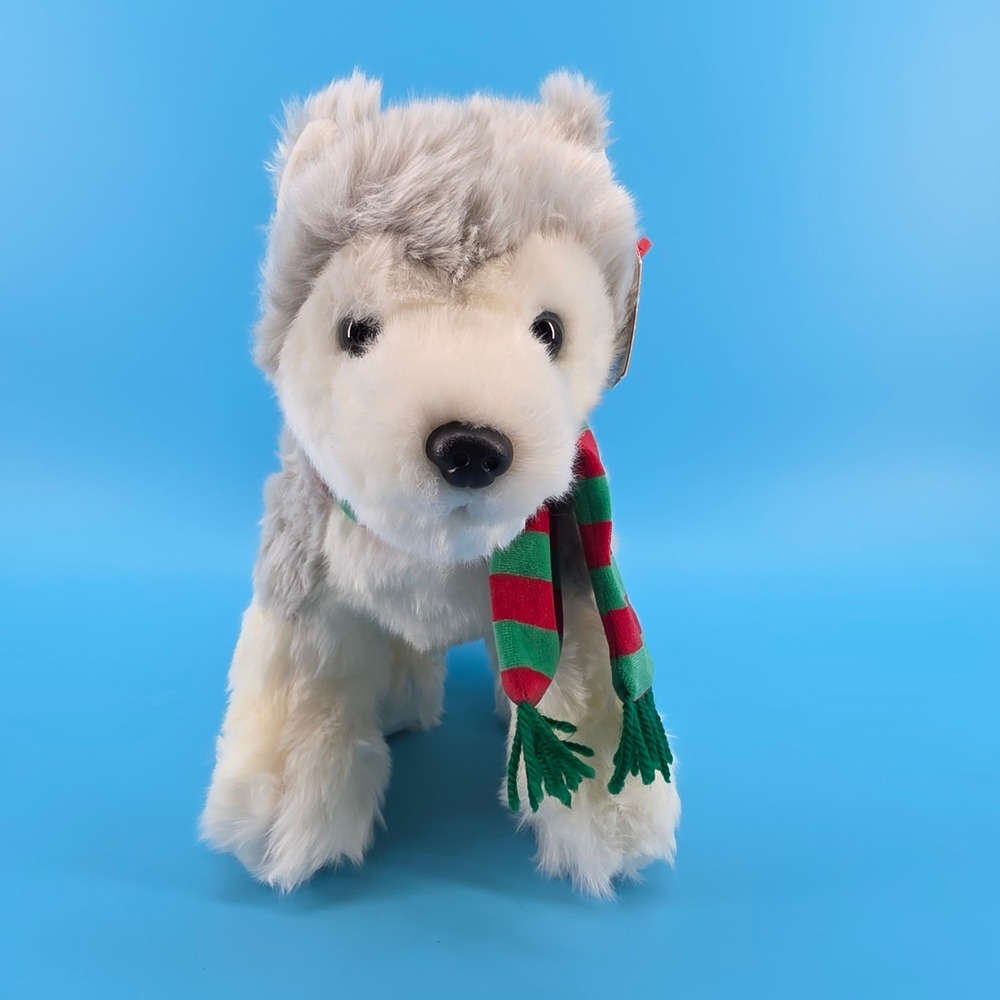 Ty Classic Dancer Husky Dog Plush Grey White Holiday Scarf 2004 Vintage 11 Inch